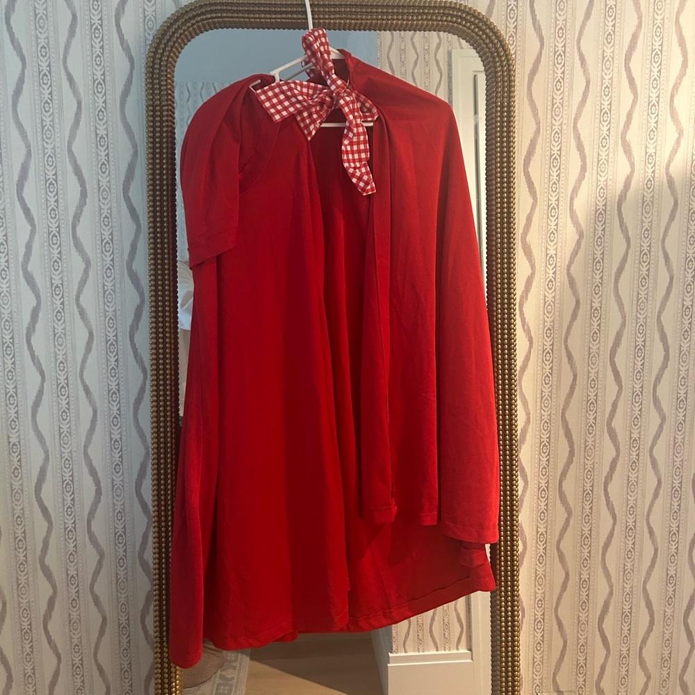 Red Women's Cape with Checkered Bow